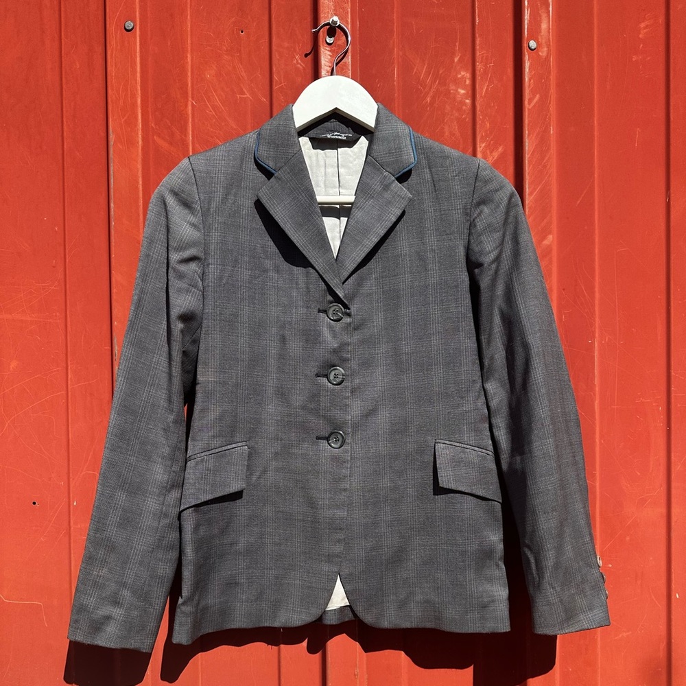 Grand Prix Show Coat in Grey with Navy Piping-Girls 16R